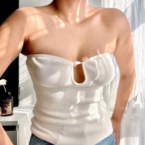 H&M White Ribbed Strapless Camisole with Keyhole